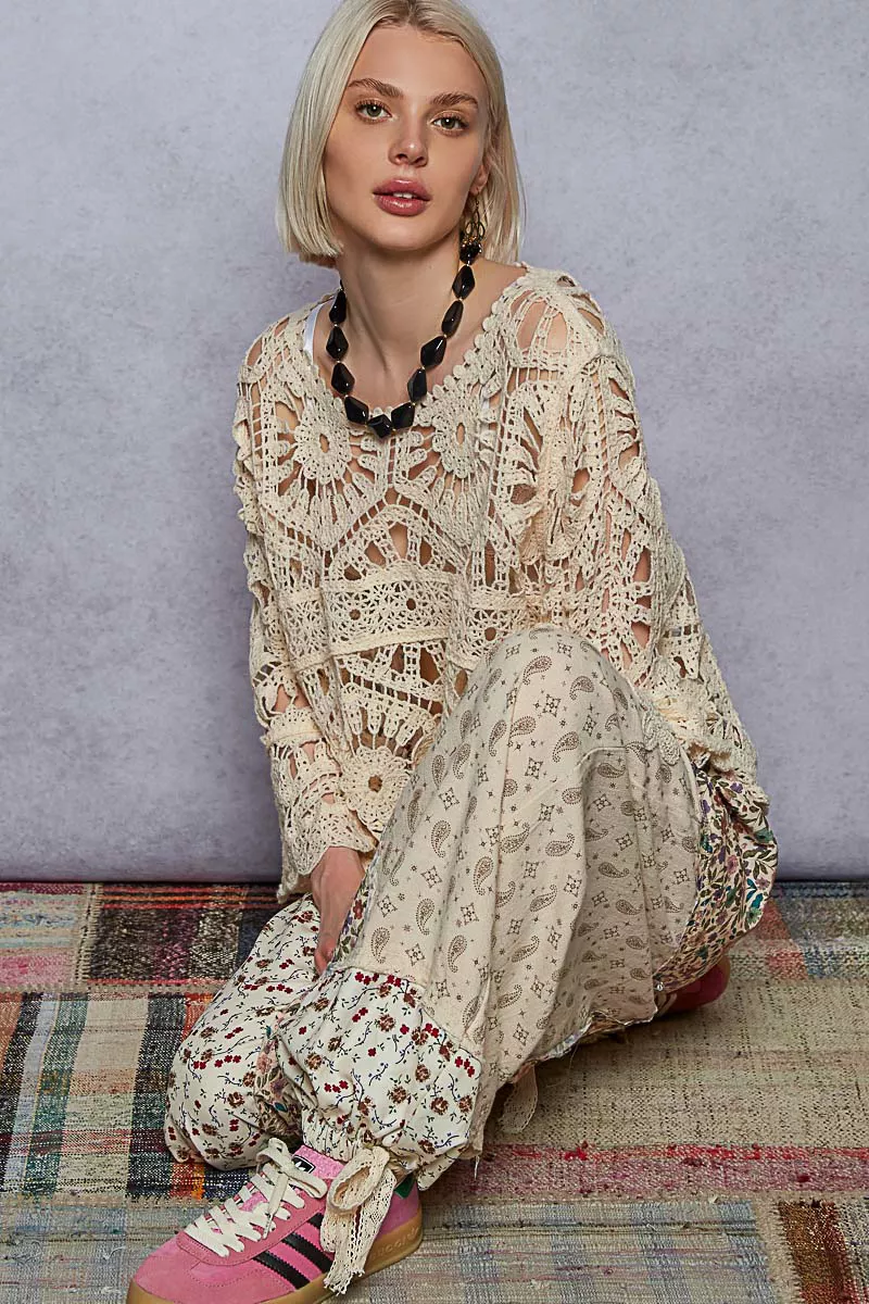 POL Round Neck Weave Knit Pattern Cropped Cover Up - Image 3