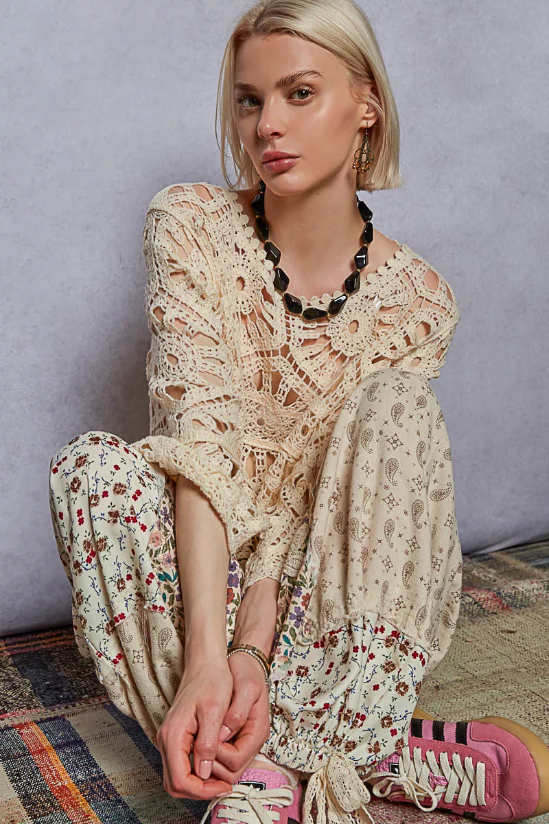 POL Round Neck Weave Knit Pattern Cropped Cover Up - Image 4