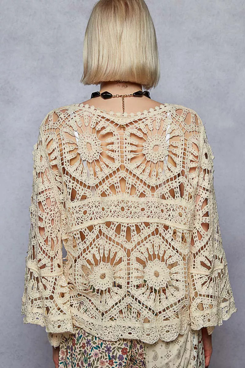 POL Round Neck Weave Knit Pattern Cropped Cover Up - Image 6