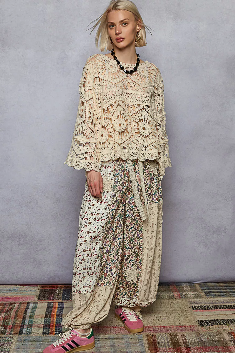 POL Round Neck Weave Knit Pattern Cropped Cover Up - Image 7