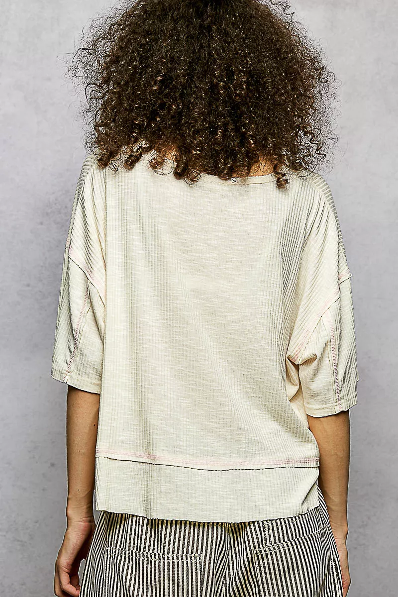 POL Short Sleeve Ccopped Rib T-Shirt with Contrast Stitch Detail - Image 9