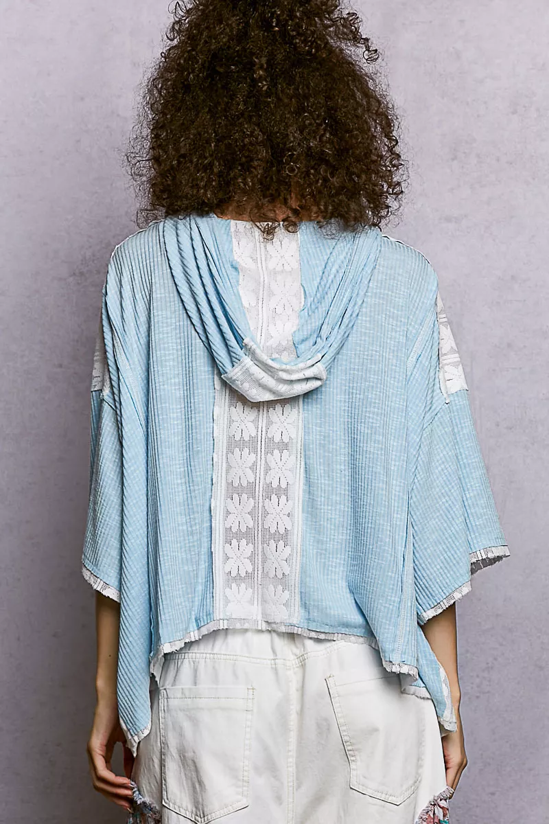 POL Short Sleeve Hoodie Top with Lace Detail - Image 4