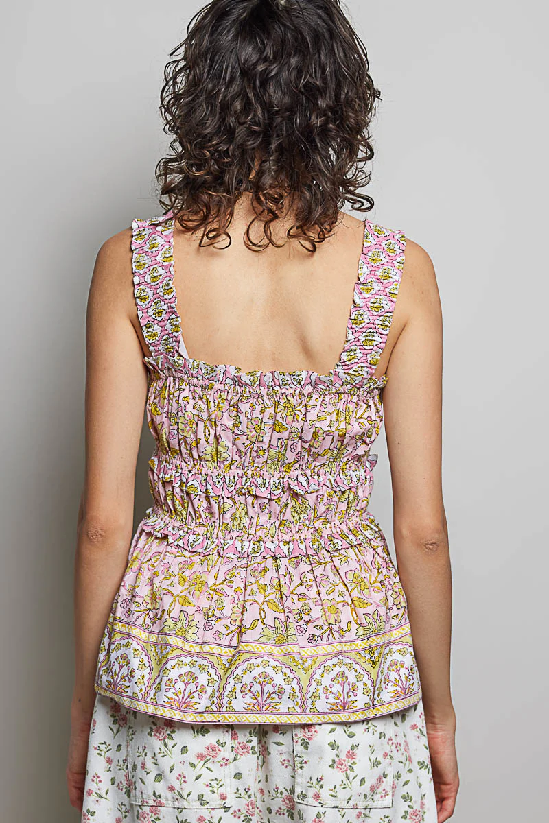 POL Smocked Printed Square Neck Peplum Tank with Ruffle Trim - Image 4