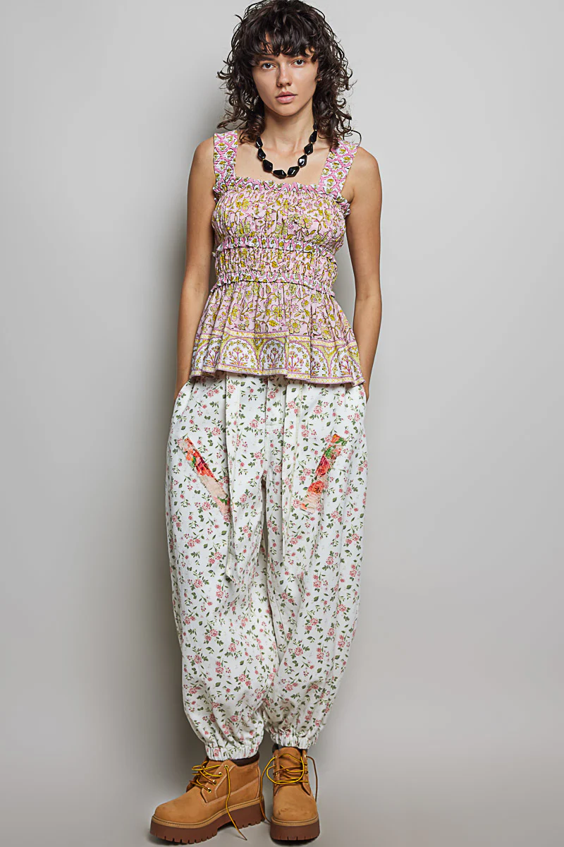 POL Smocked Printed Square Neck Peplum Tank with Ruffle Trim - Image 5