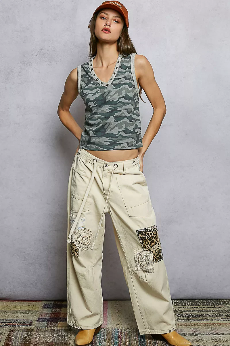 POL Studded Camouflage V-Neck Cropped Tank - Image 5