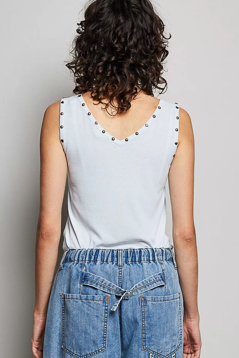 POL Studded Trim Button-Front Ruffle Detail Tank - Image 4