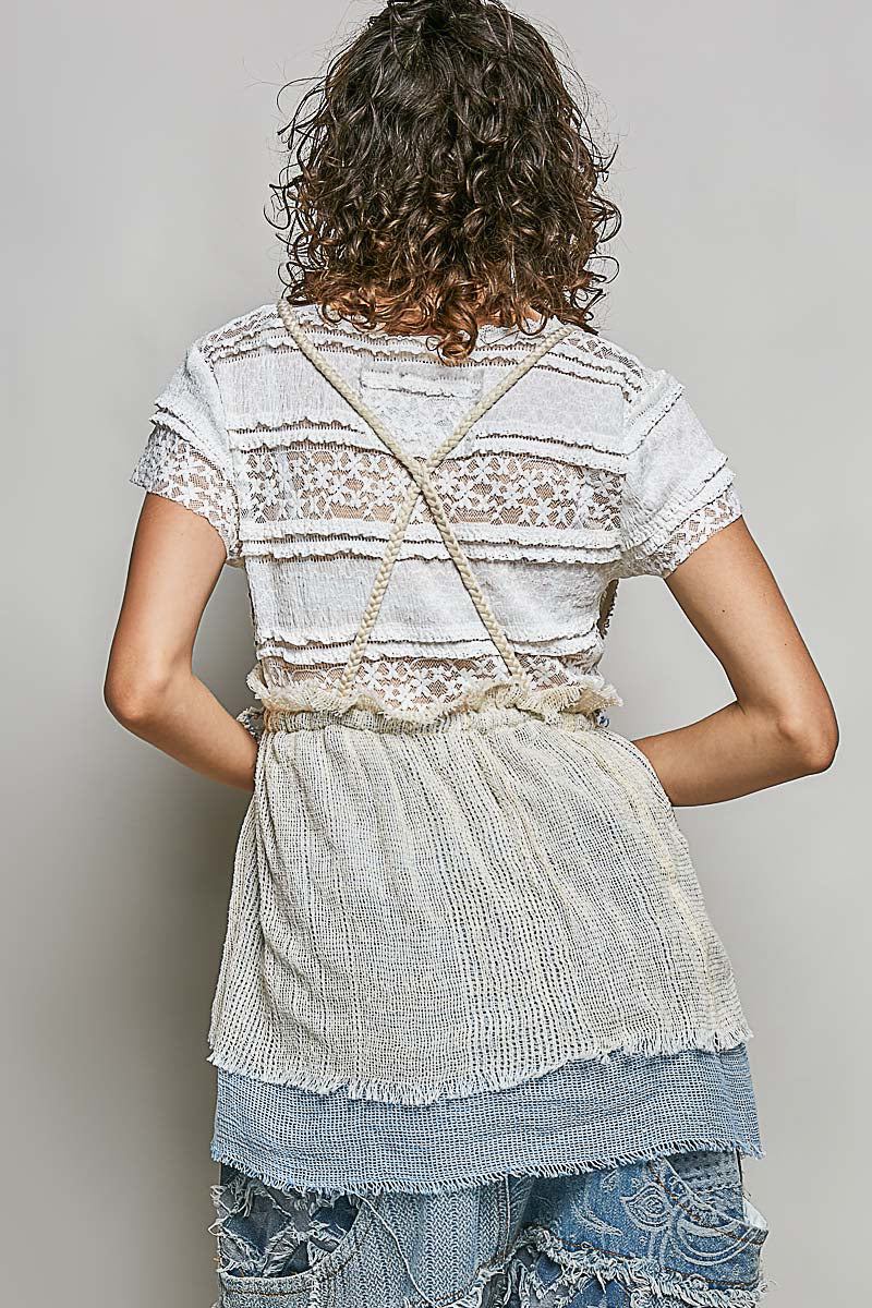 POL Subtle Stripe Pattern Cross-Back String Top with Center Tie Detail - Image 2