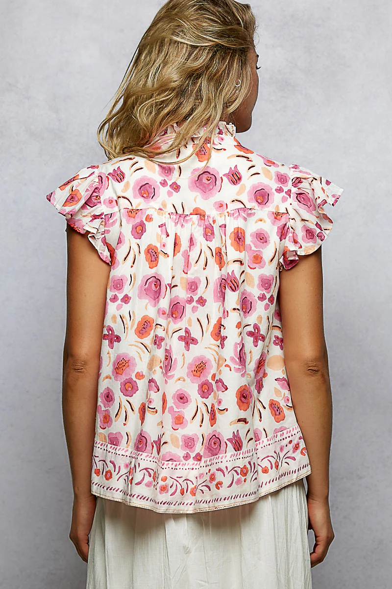 POL Tassel Tied Floral Flutter Sleeve Blouse - Image 4