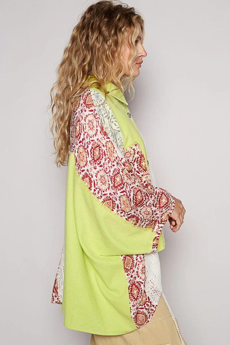 POL Thermal and Crochet Lace Mix Shirt with Floral Pattern - Image 3