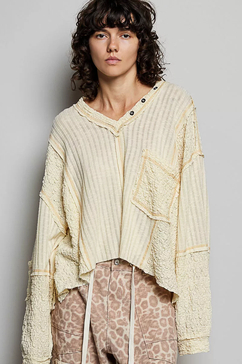 POL V-Neck Long Sleeve Top with Stitch Detail - Image 2