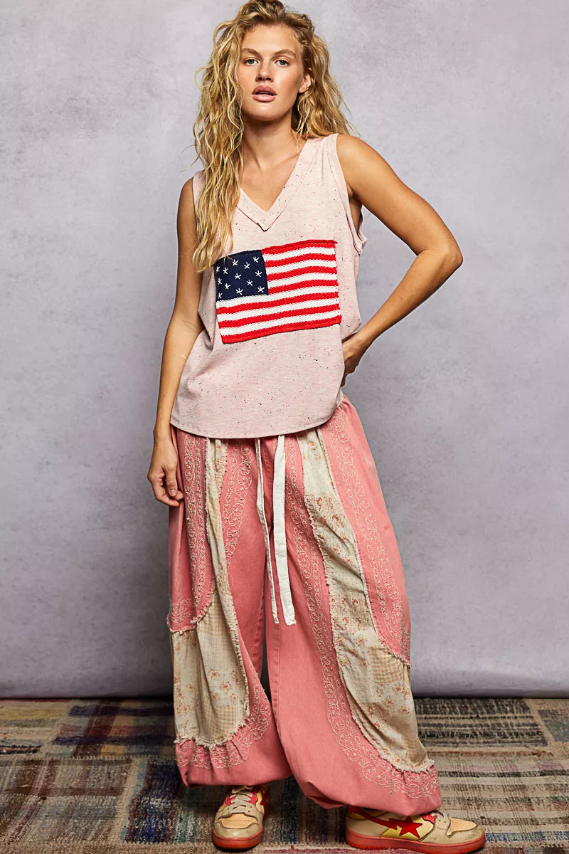 POL V-Neck Ribbed Tank with American Flag Patch and Star Back Patch - Image 10