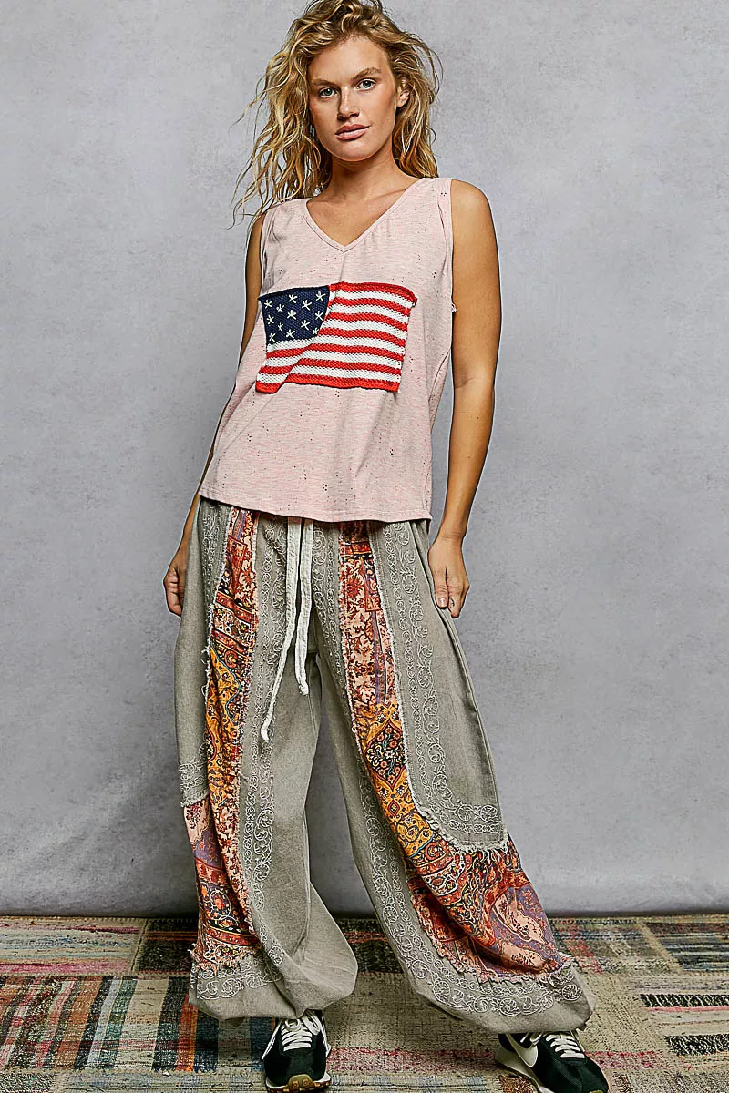 POL V-Neck Ribbed Tank with American Flag Patch and Star Back Patch - Image 5