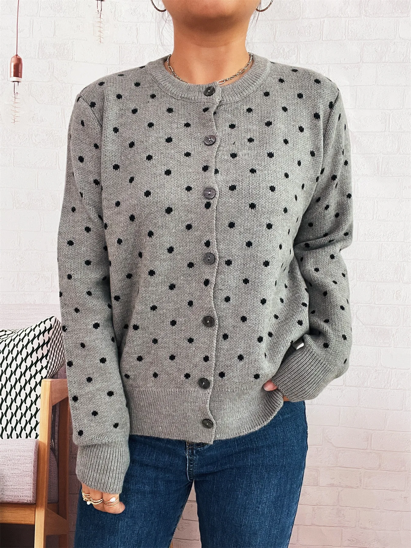 Polka Dot Button-Up Cardigan - Image 3