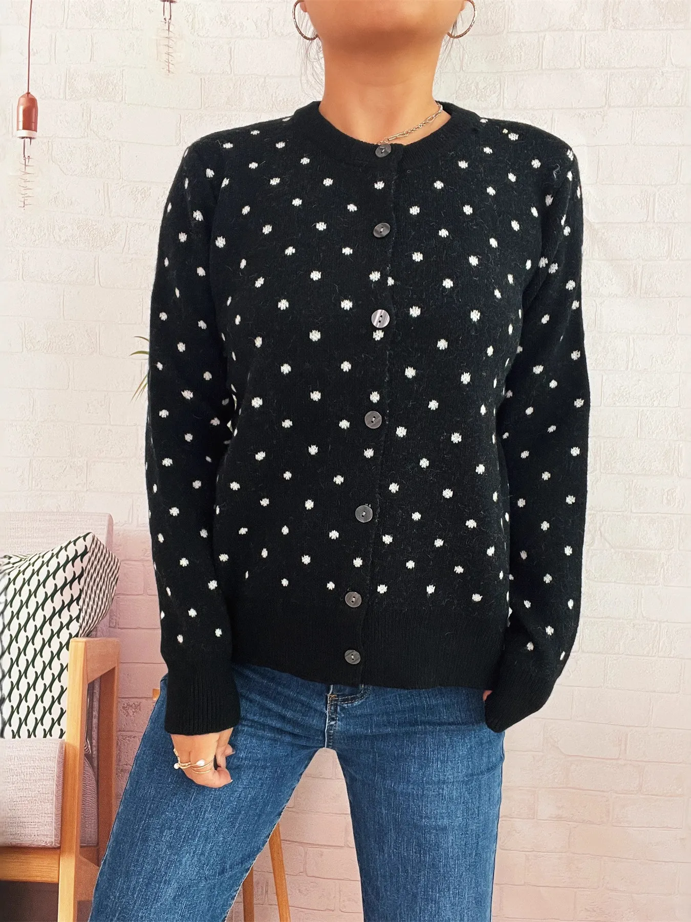 Polka Dot Button-Up Cardigan - Image 7
