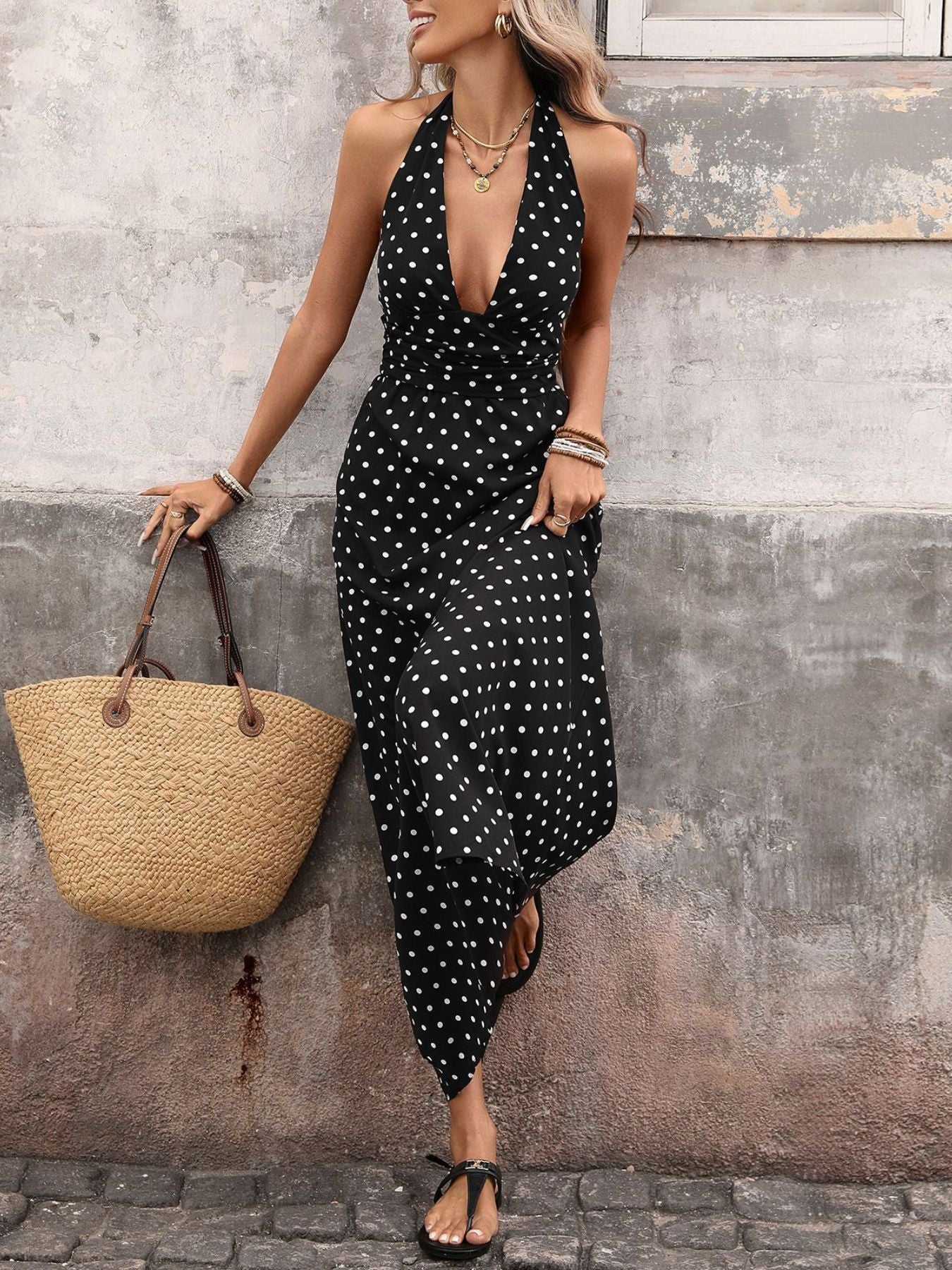 Polka Dot Halter Neck Maxi Dress - Image 2