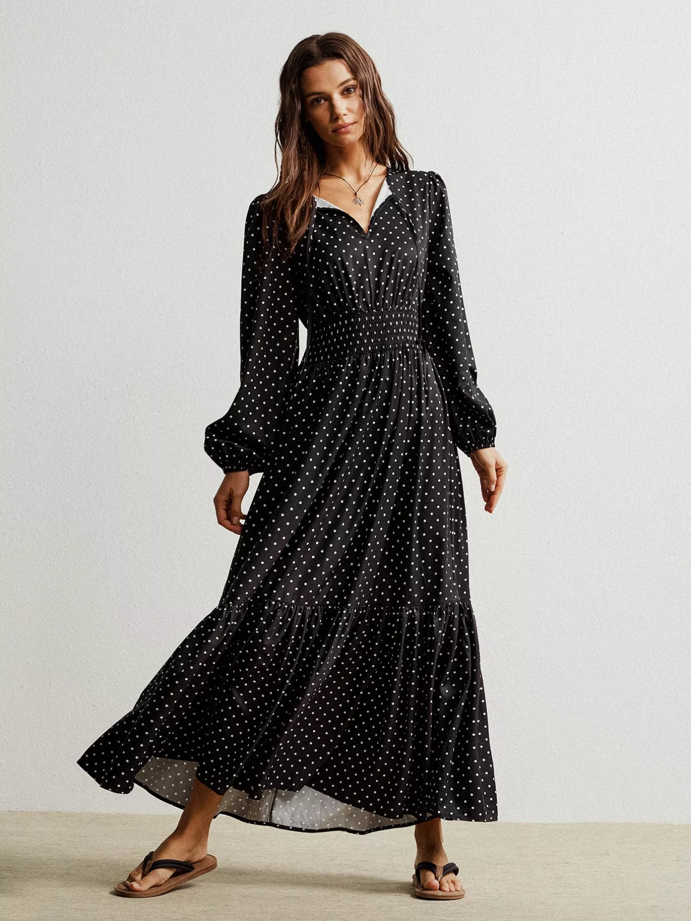 Polka Dot Long Sleeve Maxi Dress - Image 4