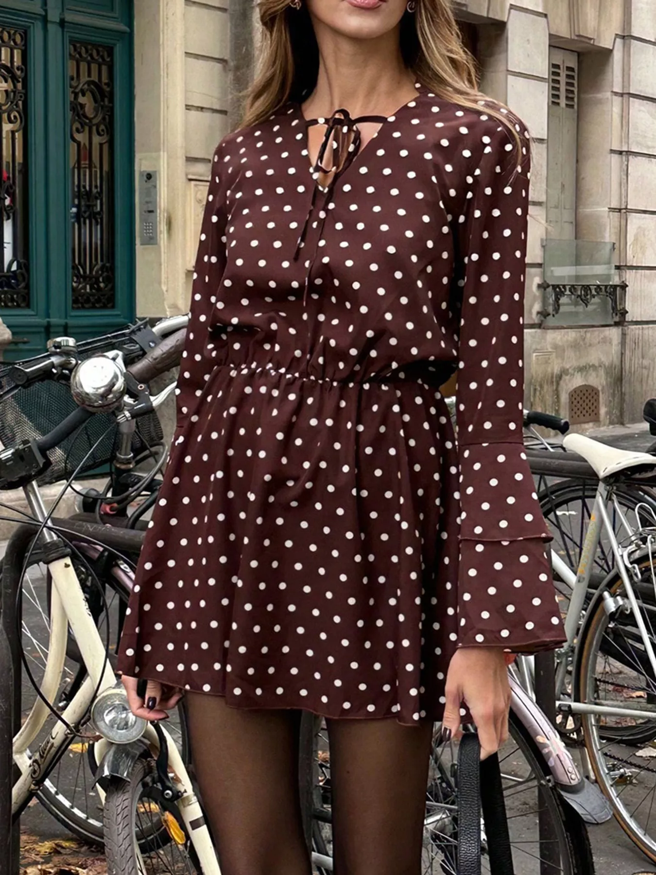 Polka Dot Long Sleeve Mini Dress - Image 5