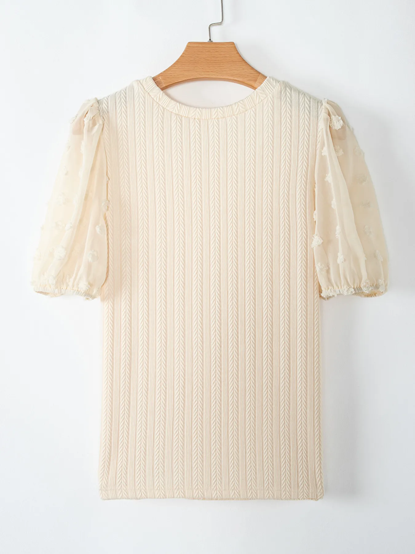 Polka Dot Mesh Puff Sleeve Textured Blouse - Image 4