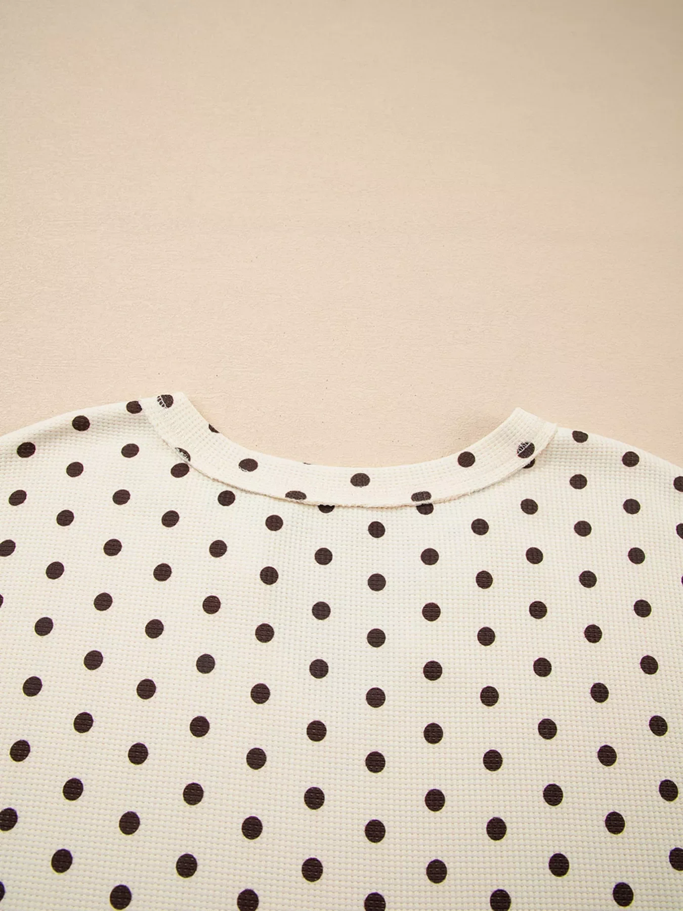 Polka Dot Notched Long Sleeve Top and Drawstring Joggers Lounge Set - Image 9