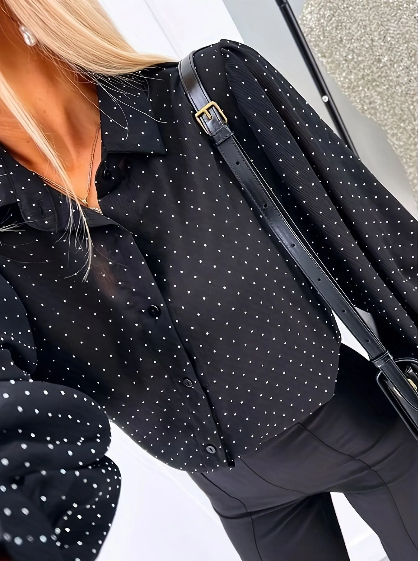 Polka Dot Oversized Button-Up Shirt - Image 3