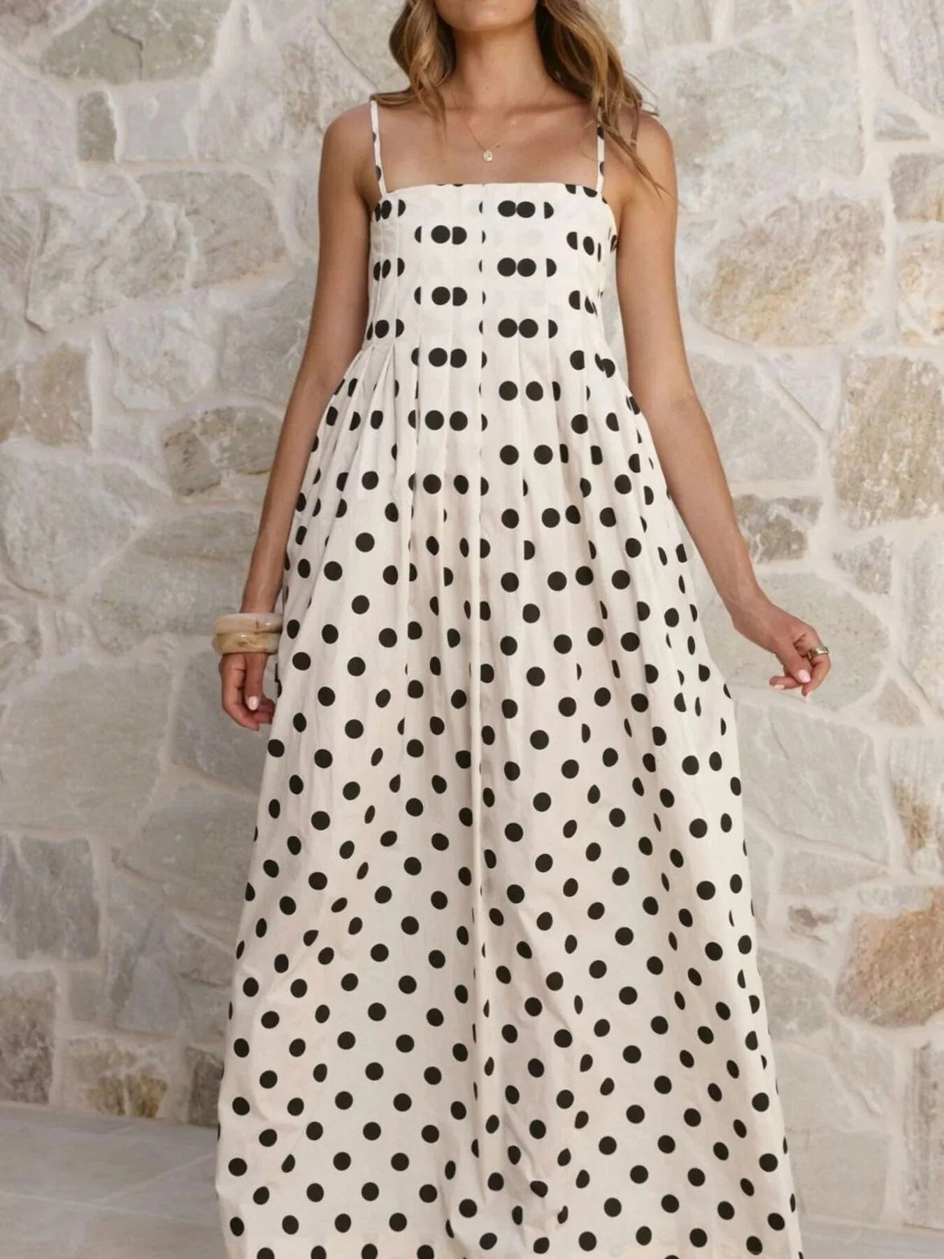 Polka Dot Pleated Detail Maxi Dress - Image 11