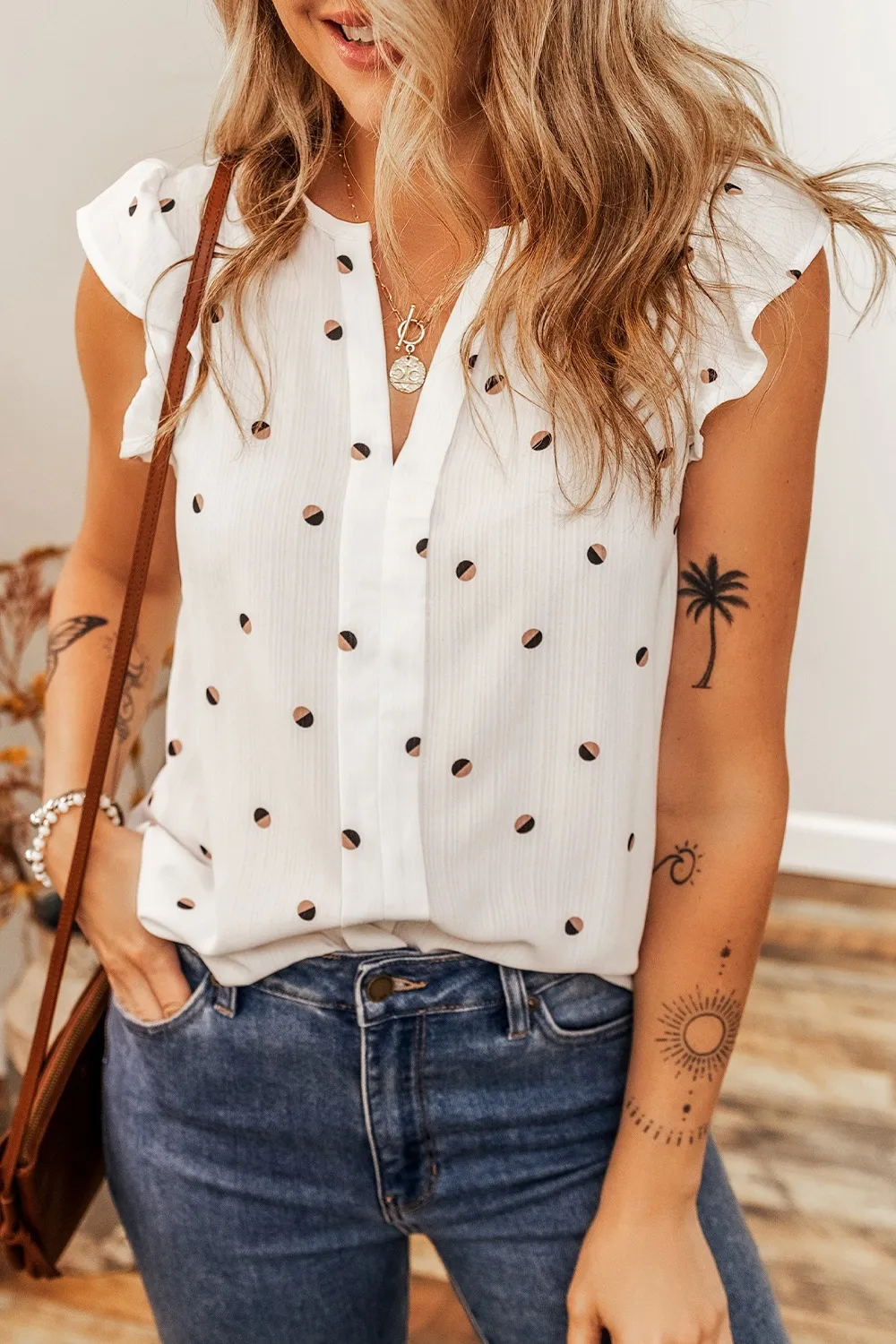 Polka Dot Print Short Sleeve Blouse - Image 3
