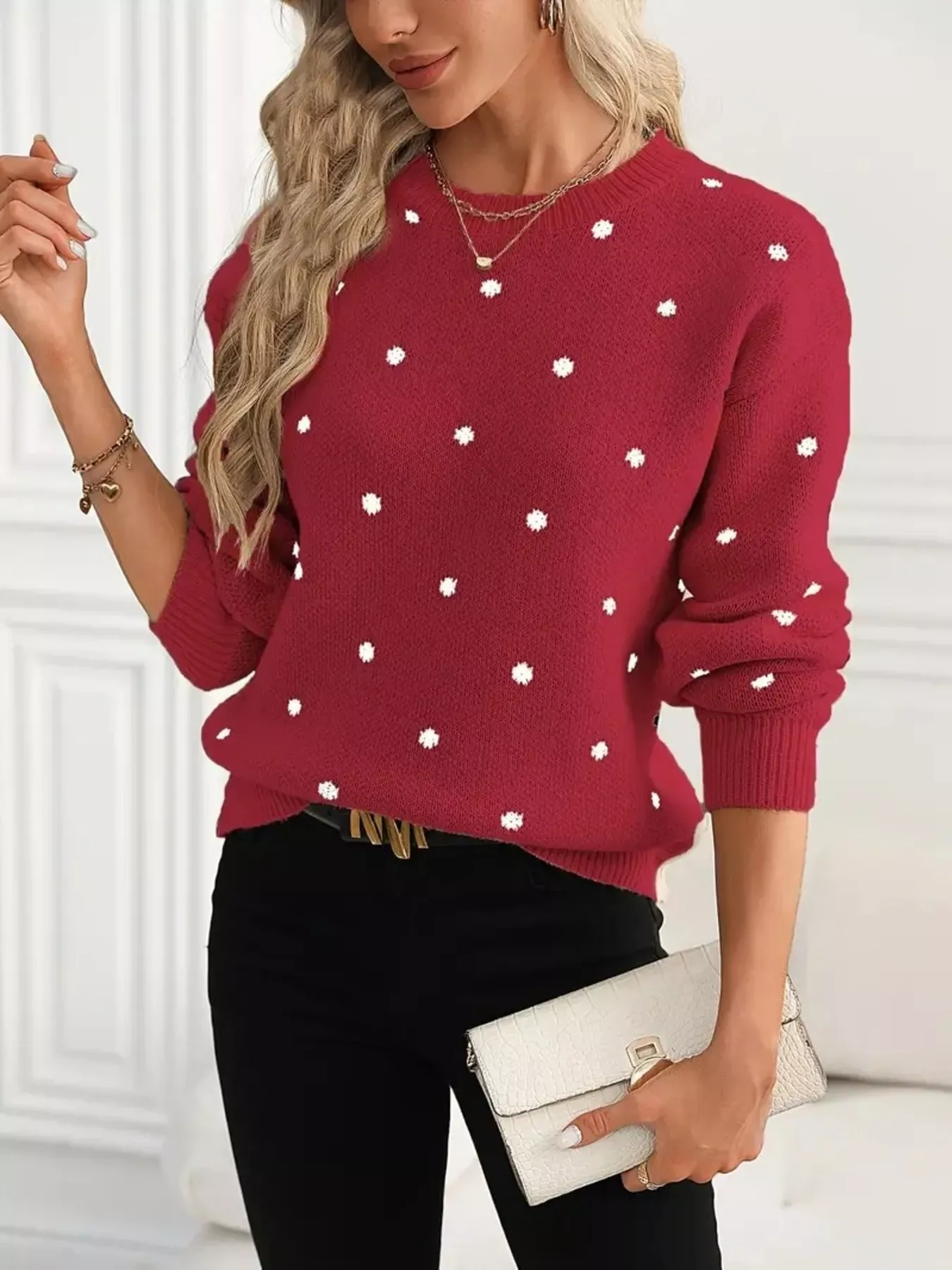 Polka Dot Round Neck Sweater - Image 3