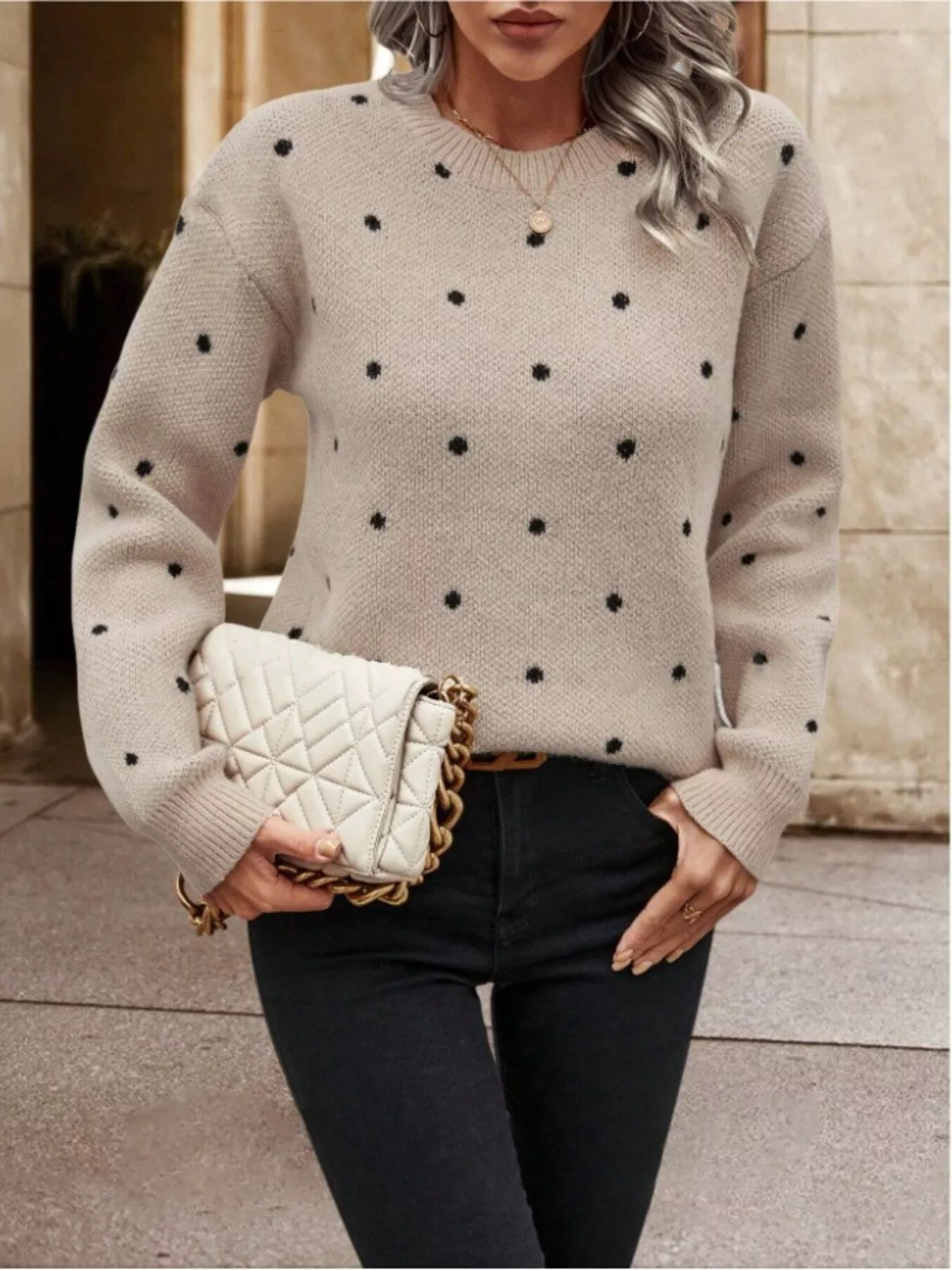 Polka Dot Round Neck Sweater - Image 4