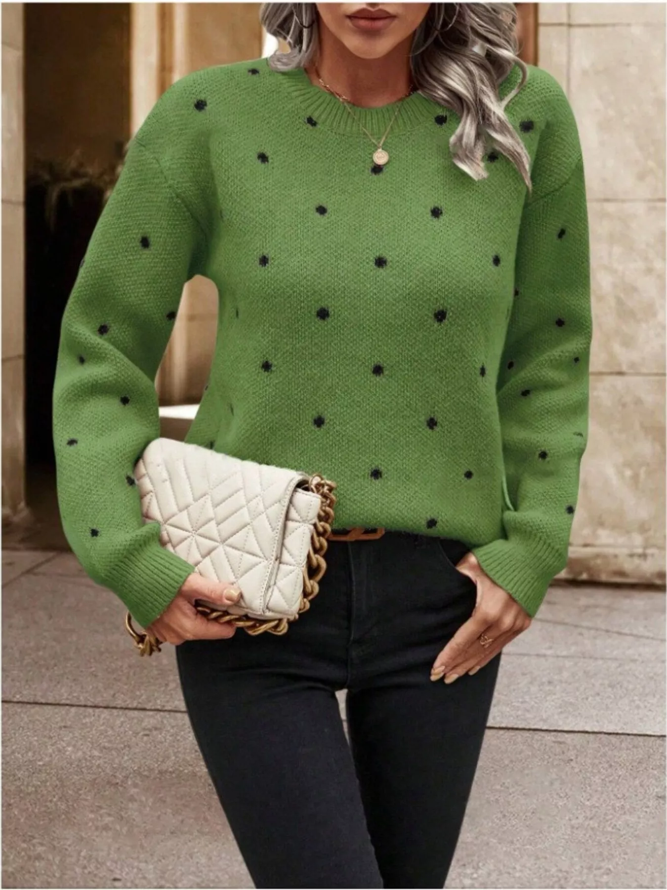 Polka Dot Round Neck Sweater - Image 7