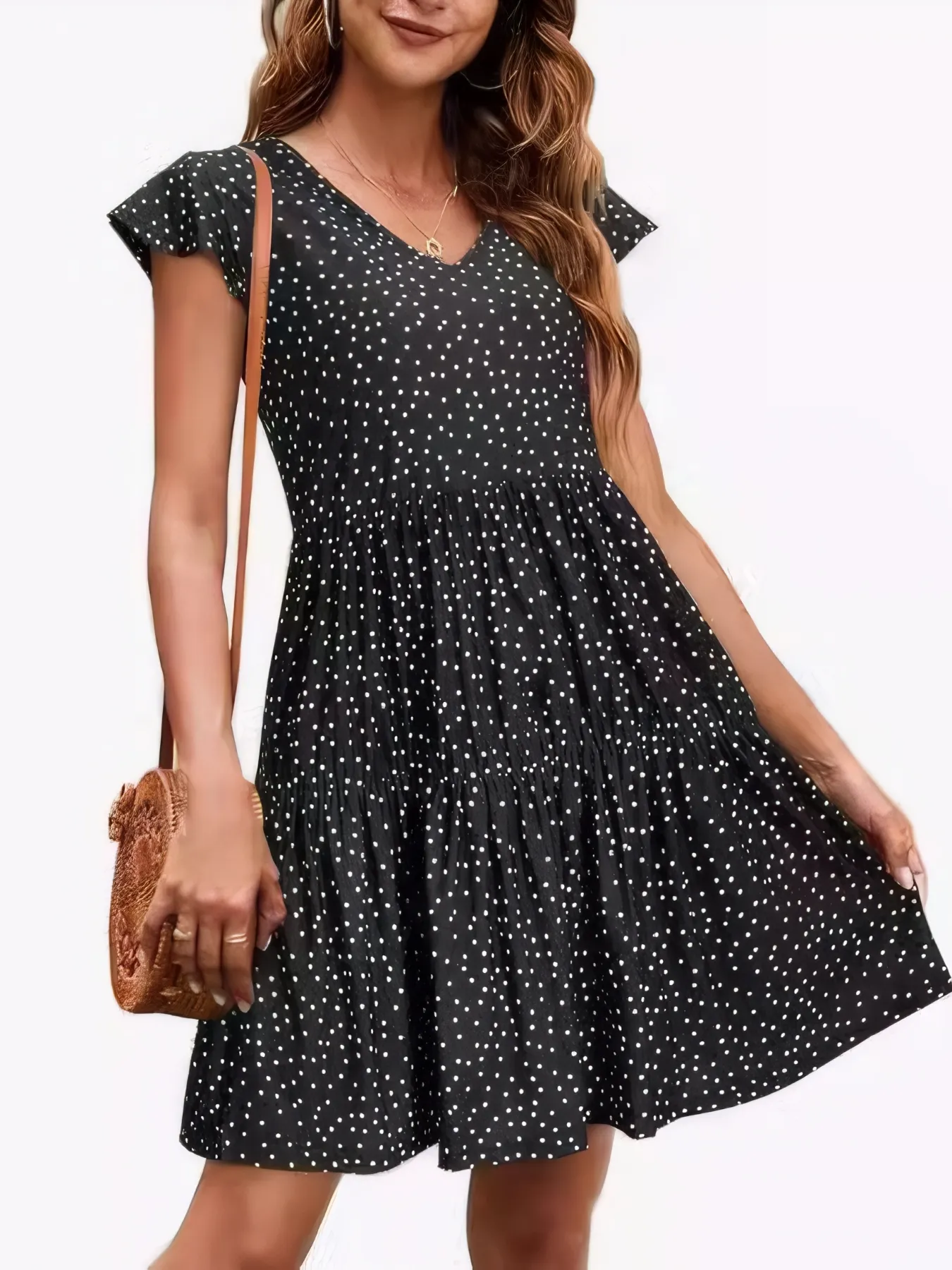 Polka Dot Ruffle Sleeve V-Neck Mini Dress - Image 8