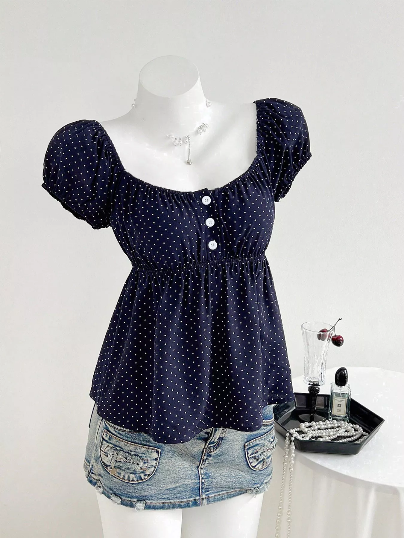 Polka Dot Short Sleeve Blouse - Image 4