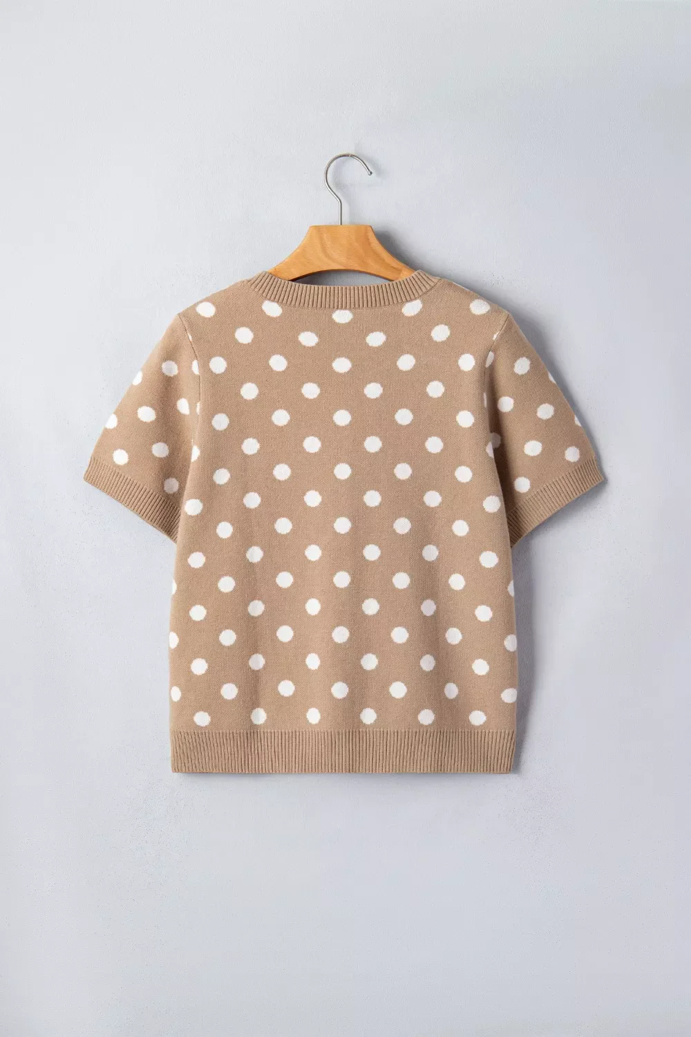 Polka Dot Short Sleeve Button Down Sweater Cardigan - Image 6