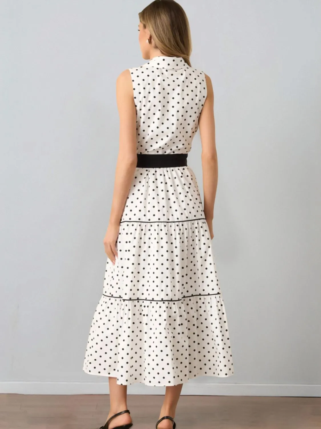 Polka Dot Sleeveless Midi Shirt Dress - Image 4