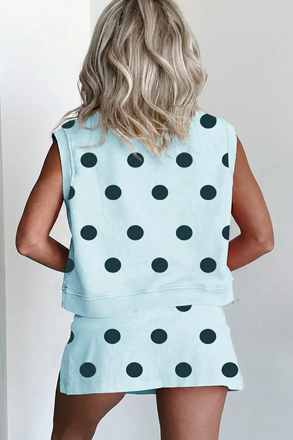 Polka Dot Sleeveless Top and Skort Casual Two-Piece Set - Image 2