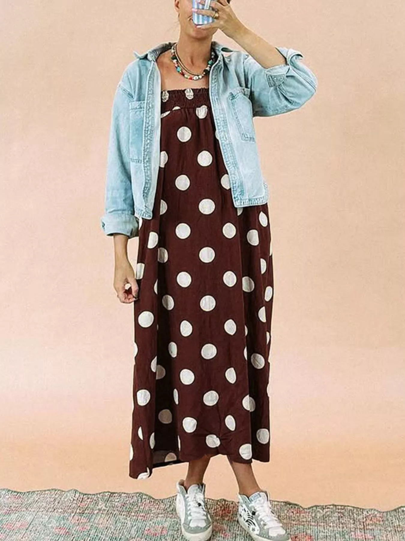 Polka Dot Spaghetti Strap Maxi Dress - Image 10