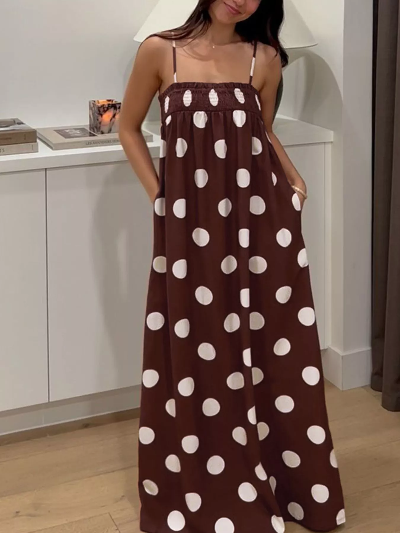 Polka Dot Spaghetti Strap Maxi Dress - Image 12