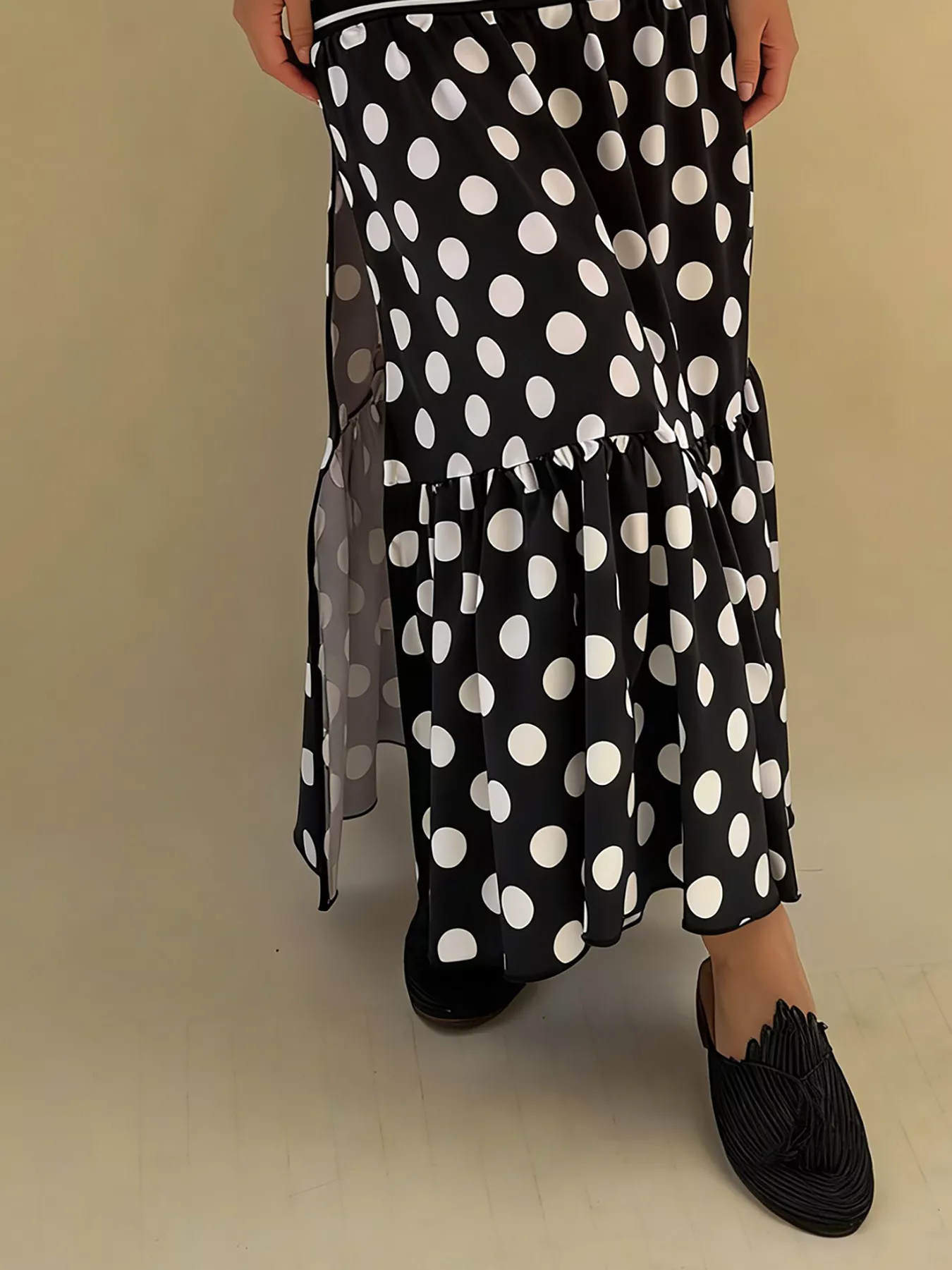Polka Dot Striped Slit Maxi Skirt - Image 5