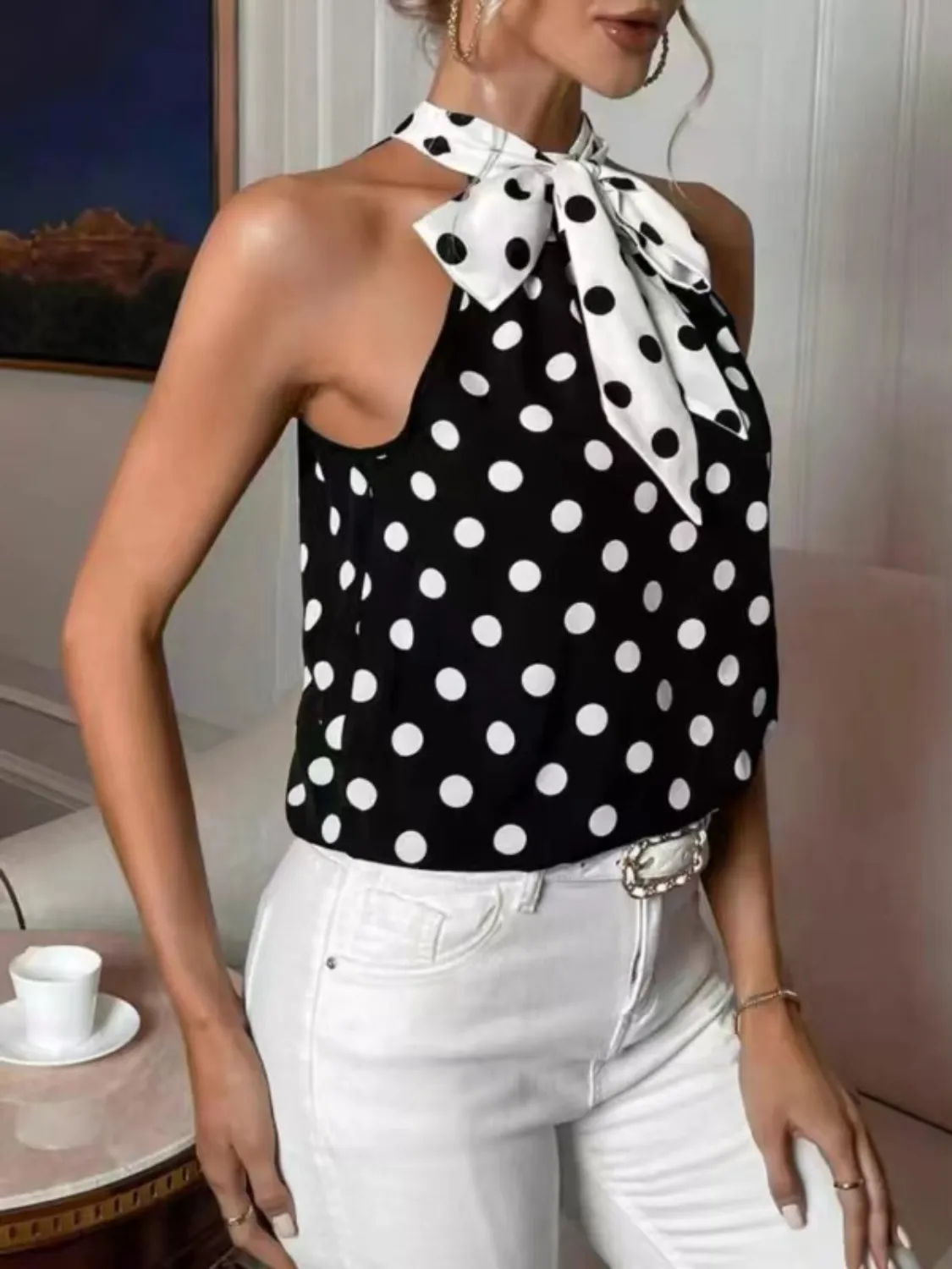 Polka Dot Tie Front Cami - Image 4