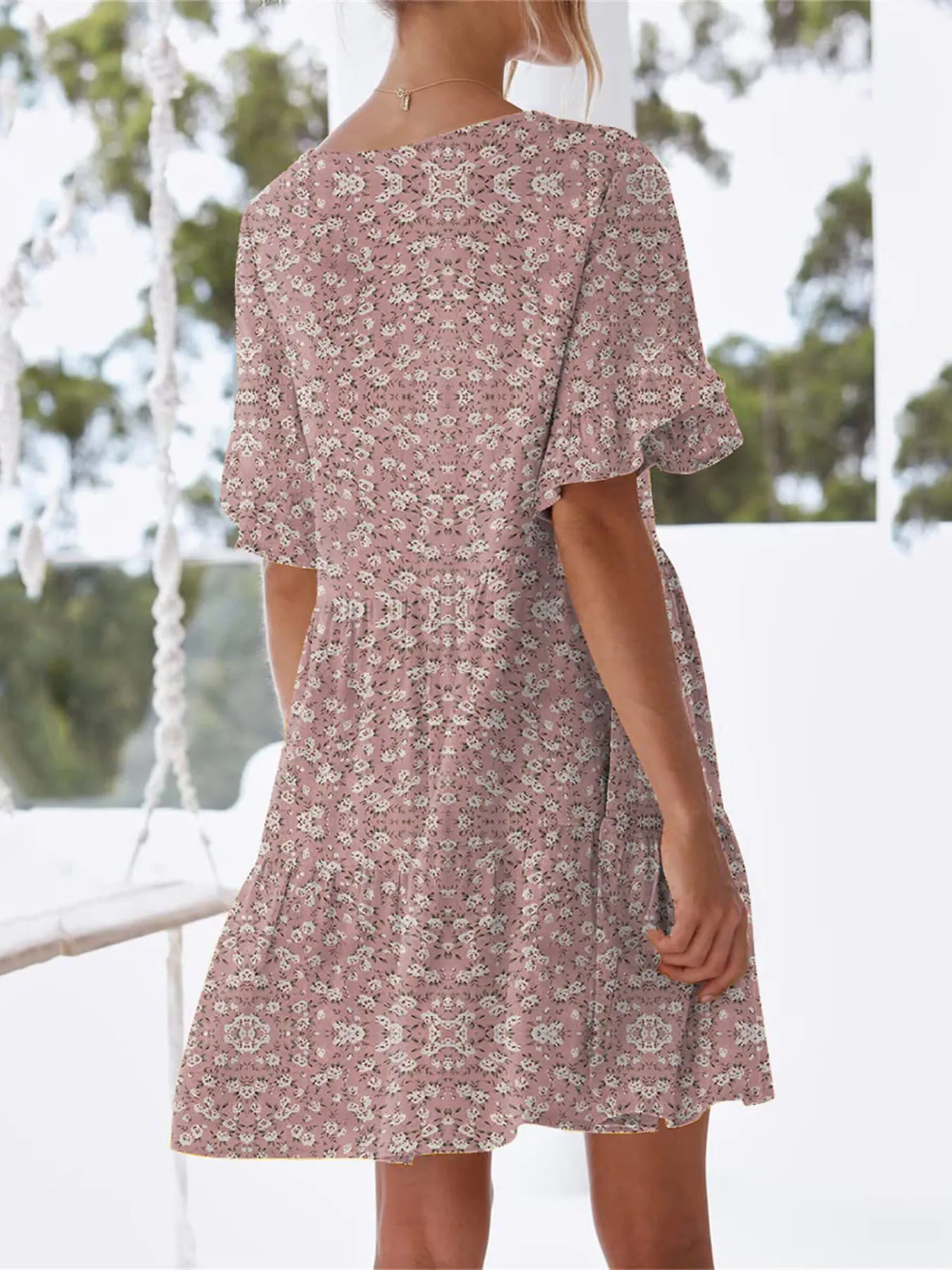 Polka Dot V-Neck Short Sleeve Mini Dress - Image 12