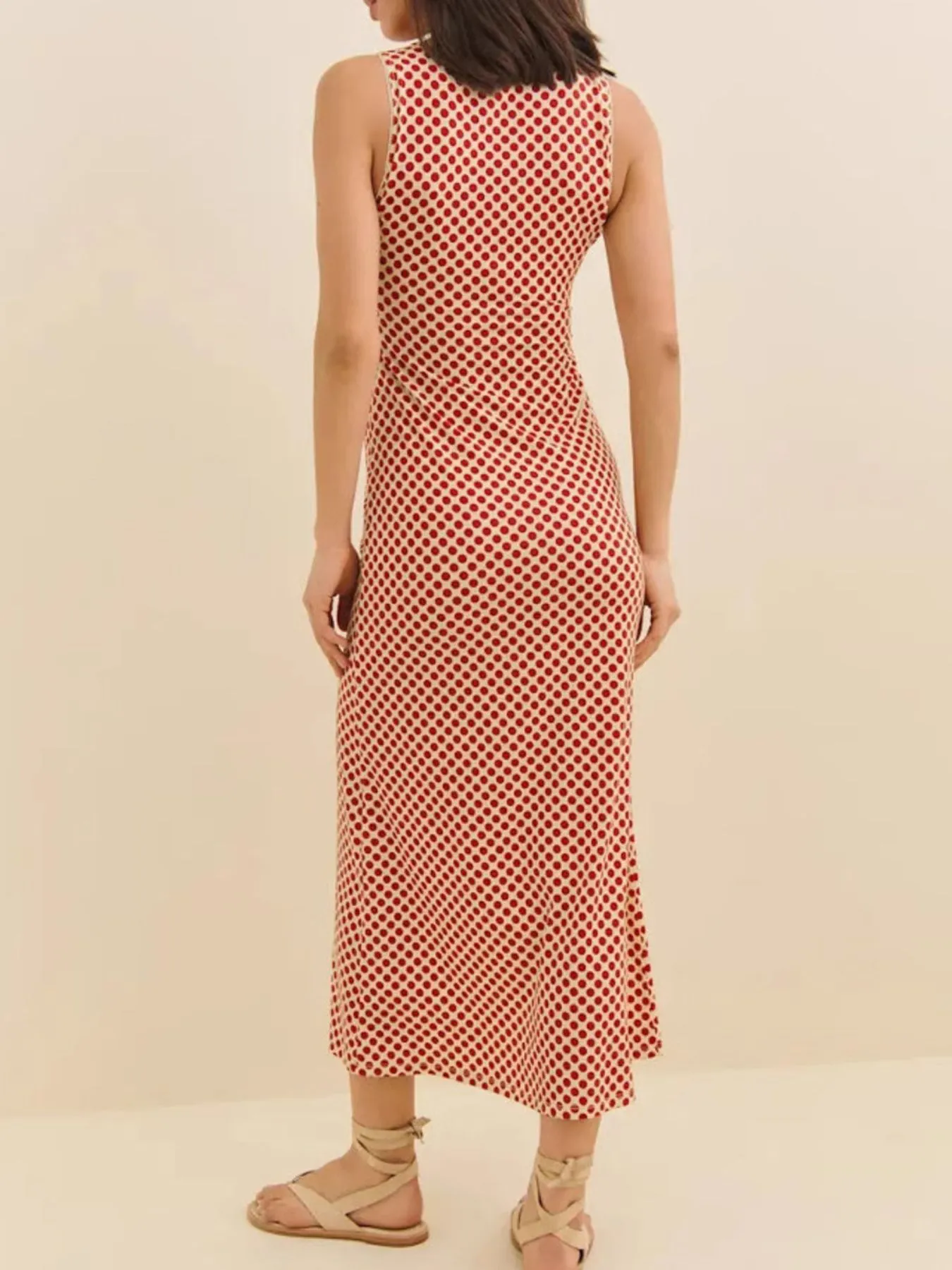Polka Dot V-Neck Sleeveless Dress - Image 2