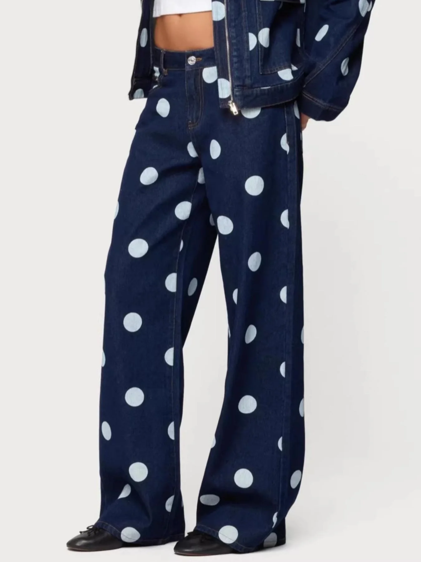 Polka Dot Wide Leg Jeans - Image 2