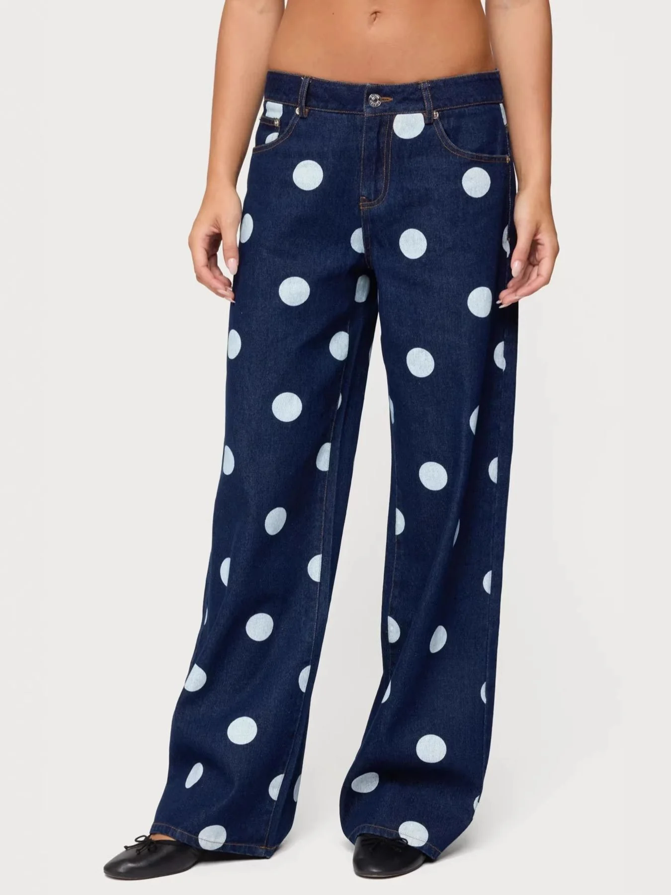 Polka Dot Wide Leg Jeans - Image 3