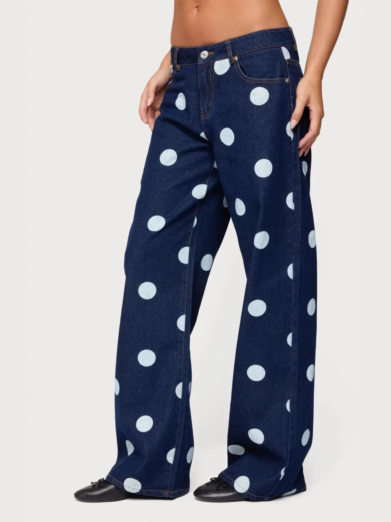 Polka Dot Wide Leg Jeans - Image 4