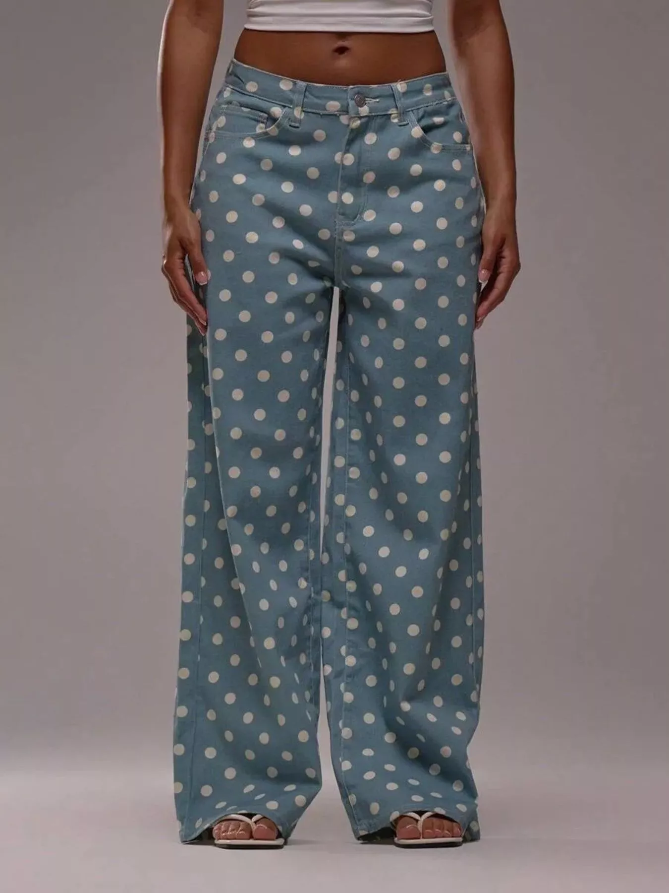 Polka Dot Wide Leg Jeans - Image 3