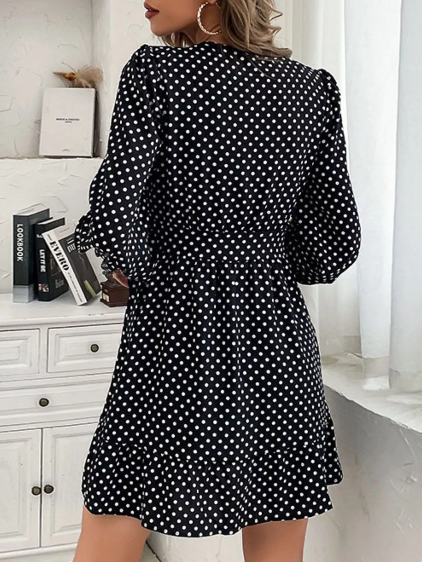 Polka Dot Wrap Mini Dress - Image 4