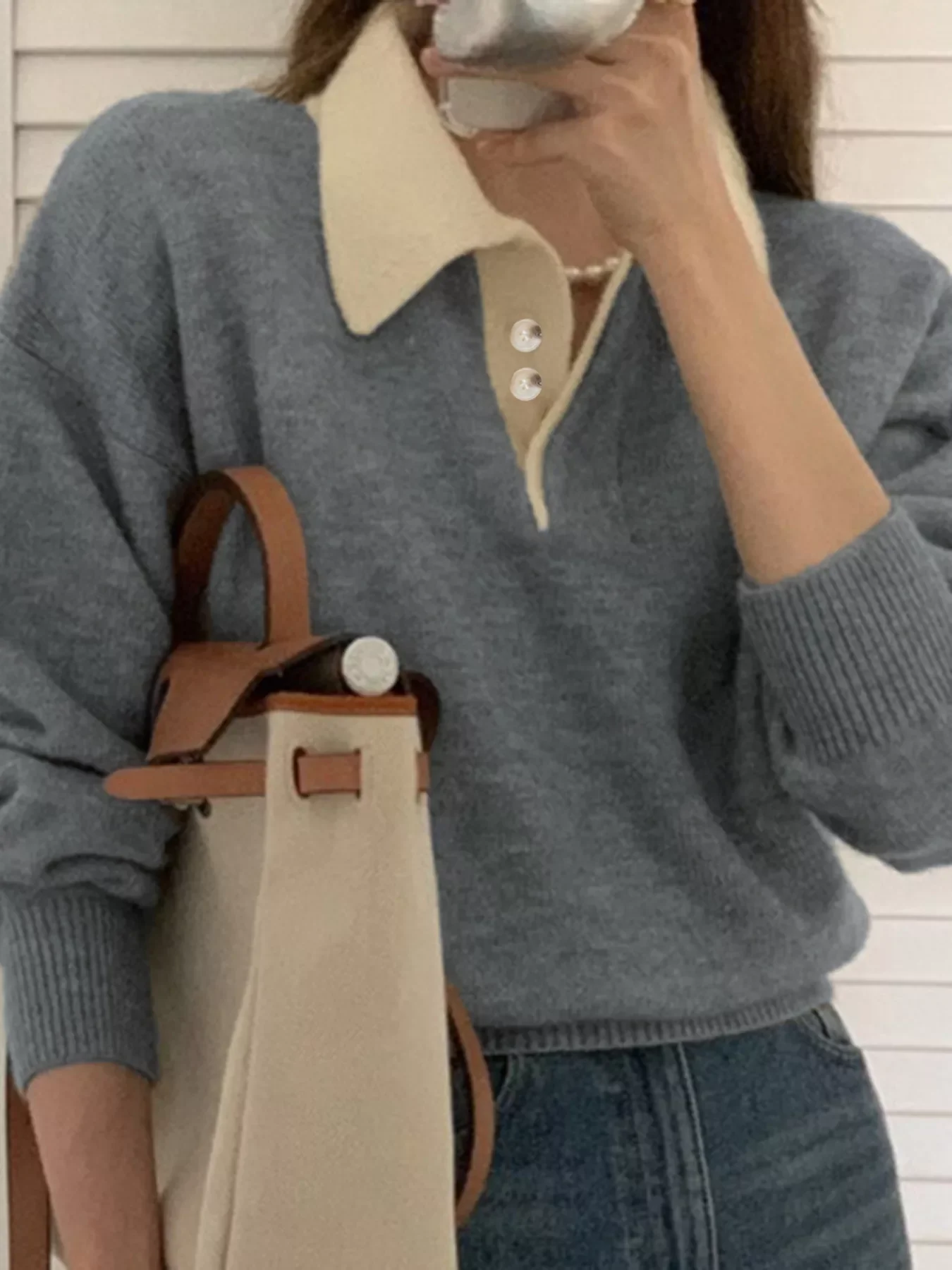 Polo Collar Dropped Shoulder Sweater - Image 5