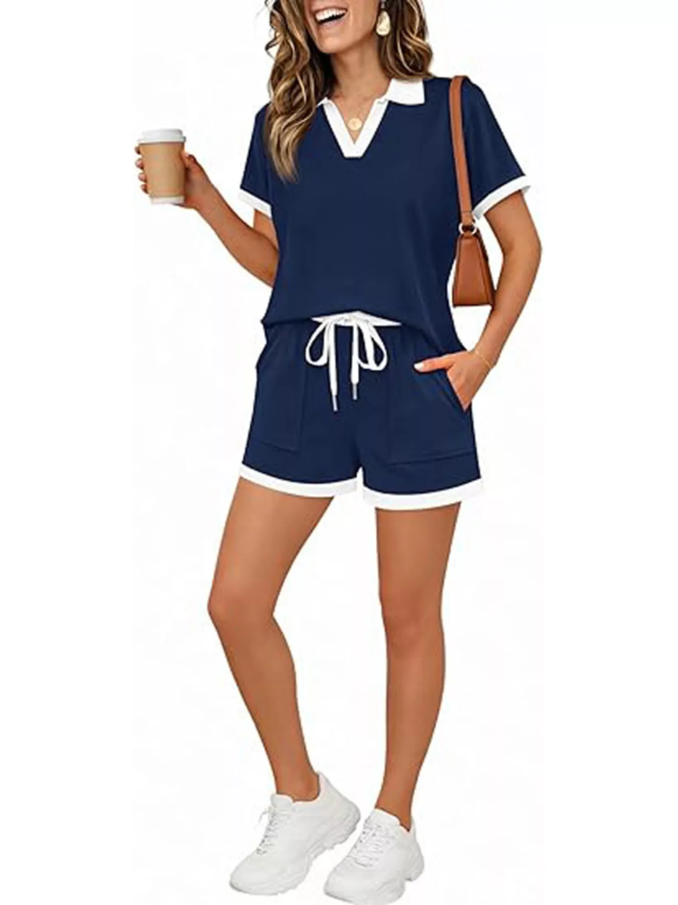 Polo Collar Short Sleeve Top and Shorts Set - Image 6