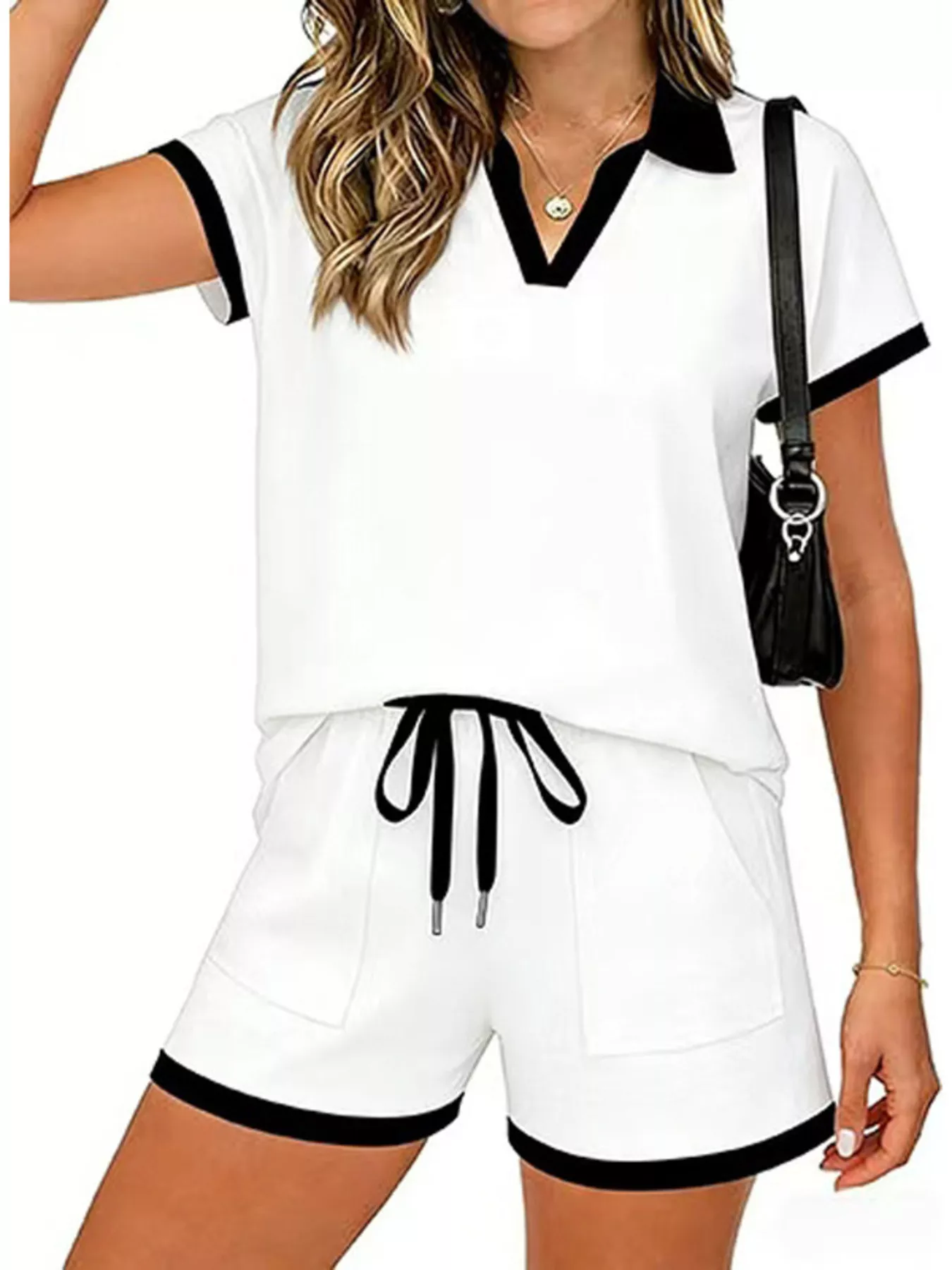 Polo Collar Short Sleeve Top and Shorts Set - Image 8
