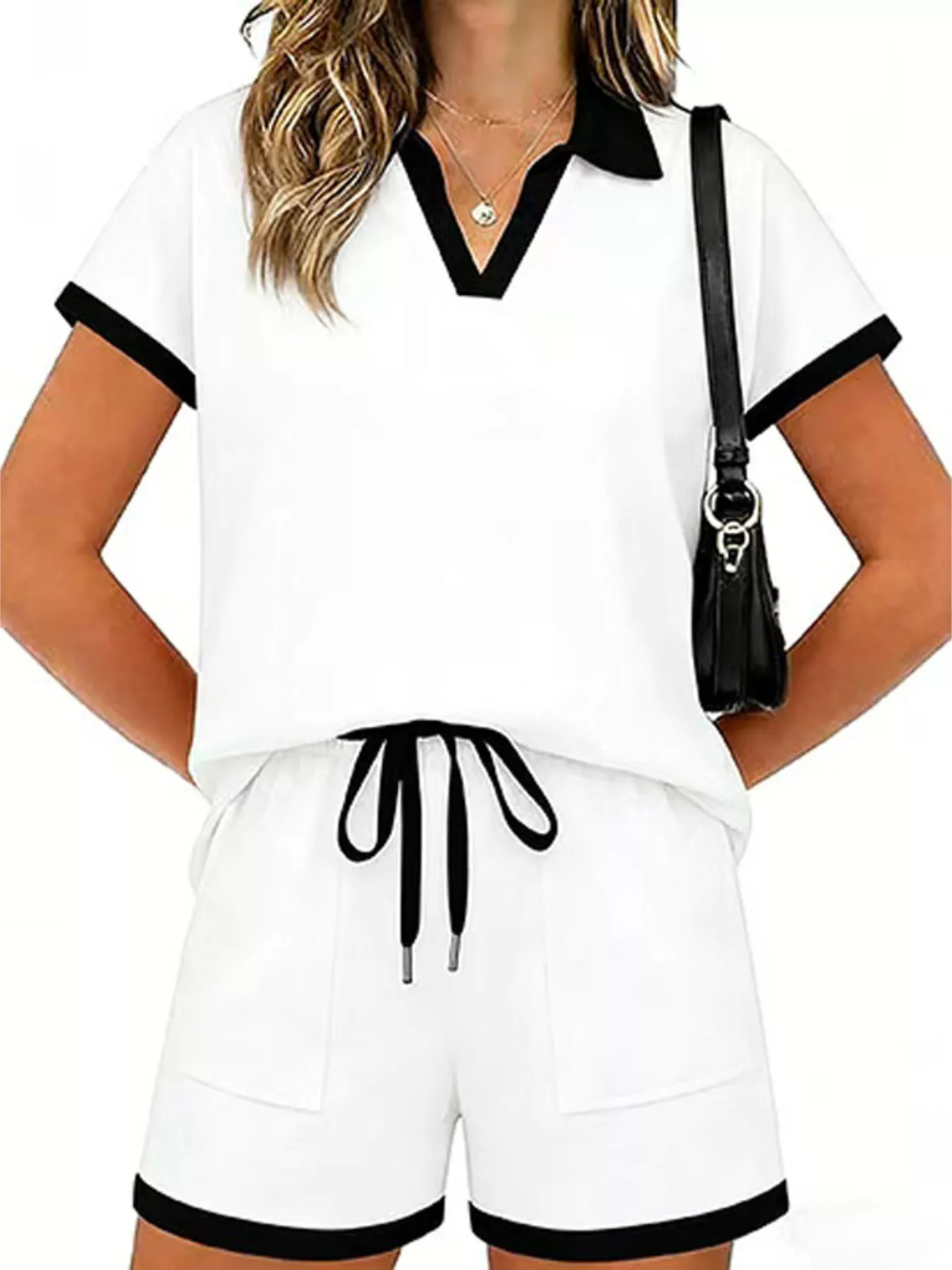 Polo Collar Short Sleeve Top and Shorts Set - Image 9