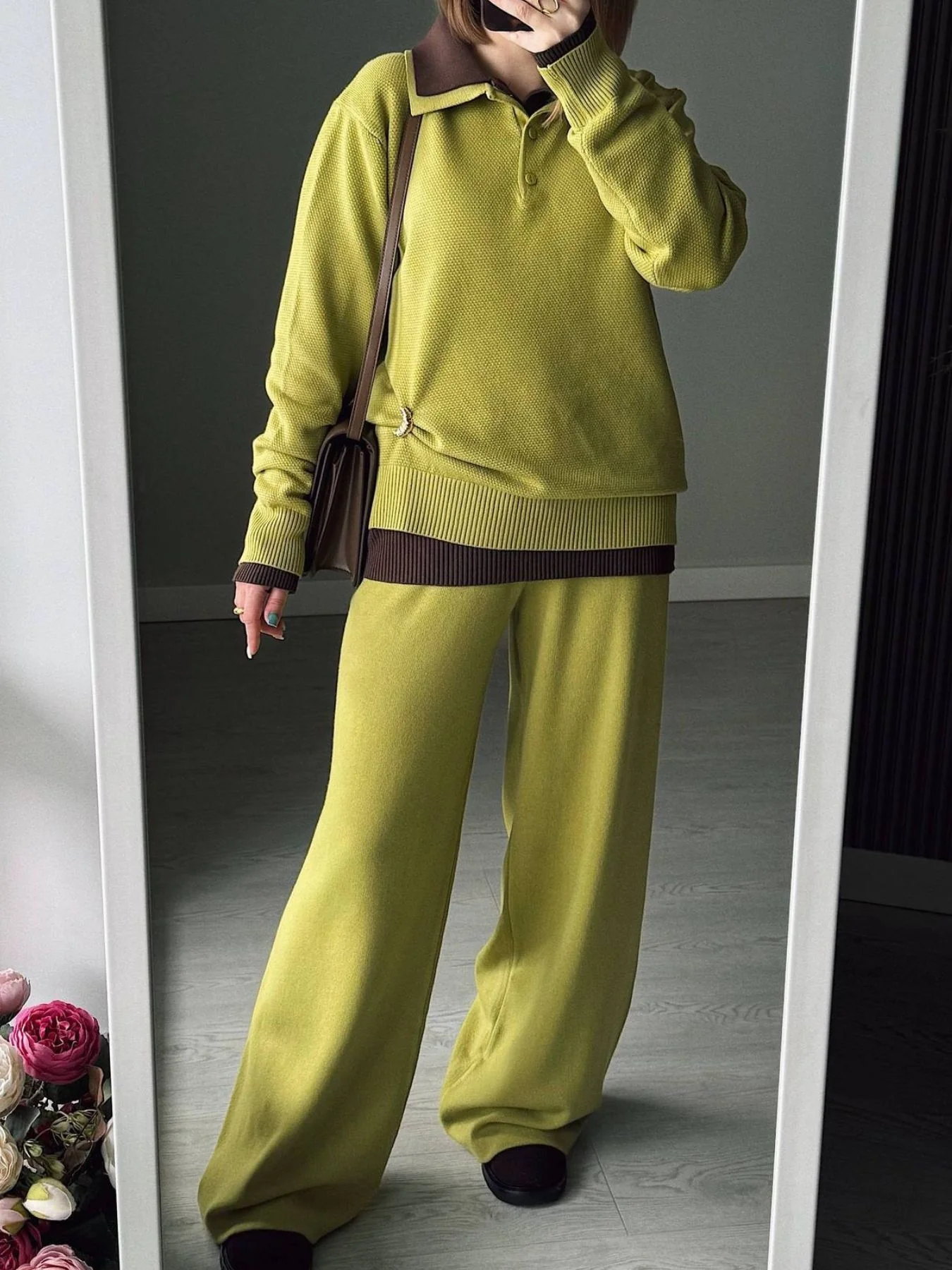 Polo Collar Top and Pants or Skirt Knit Set - Image 14